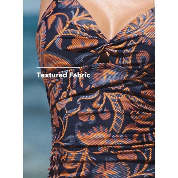 CUPSHE Tankini Set Swimsuits V Neck Ruched Top Criss Cross Back - NWT - Sz M - Picture 3 of 5
